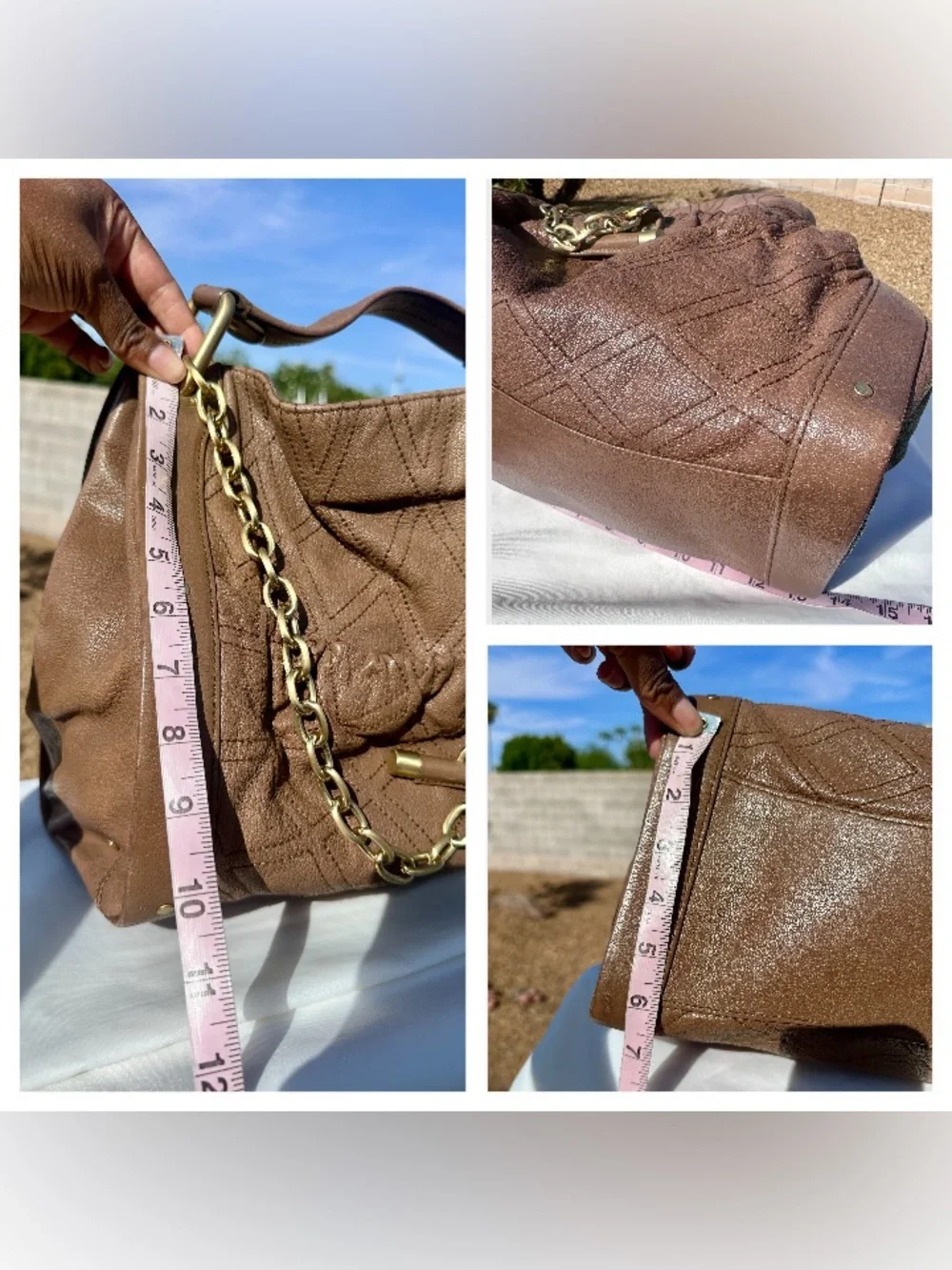 BALLY Made in Switzerland Brown Leather Top Handle Bag Gold Chain